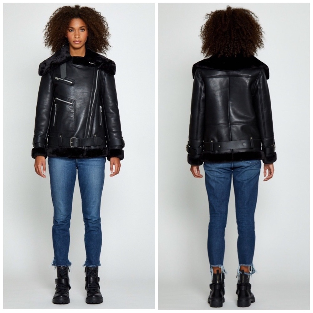 Walter Baker Celine Faux Fur Lamb Leather Jacket S